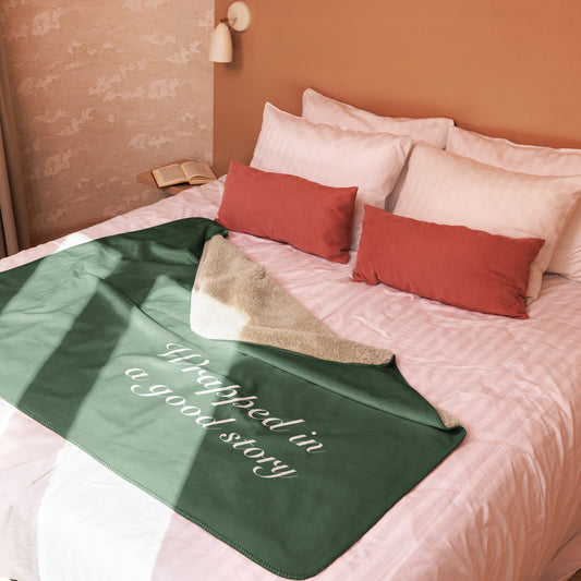 "Wrapped in a Good Story" Sherpa Blanket - Cozy Reading Throw